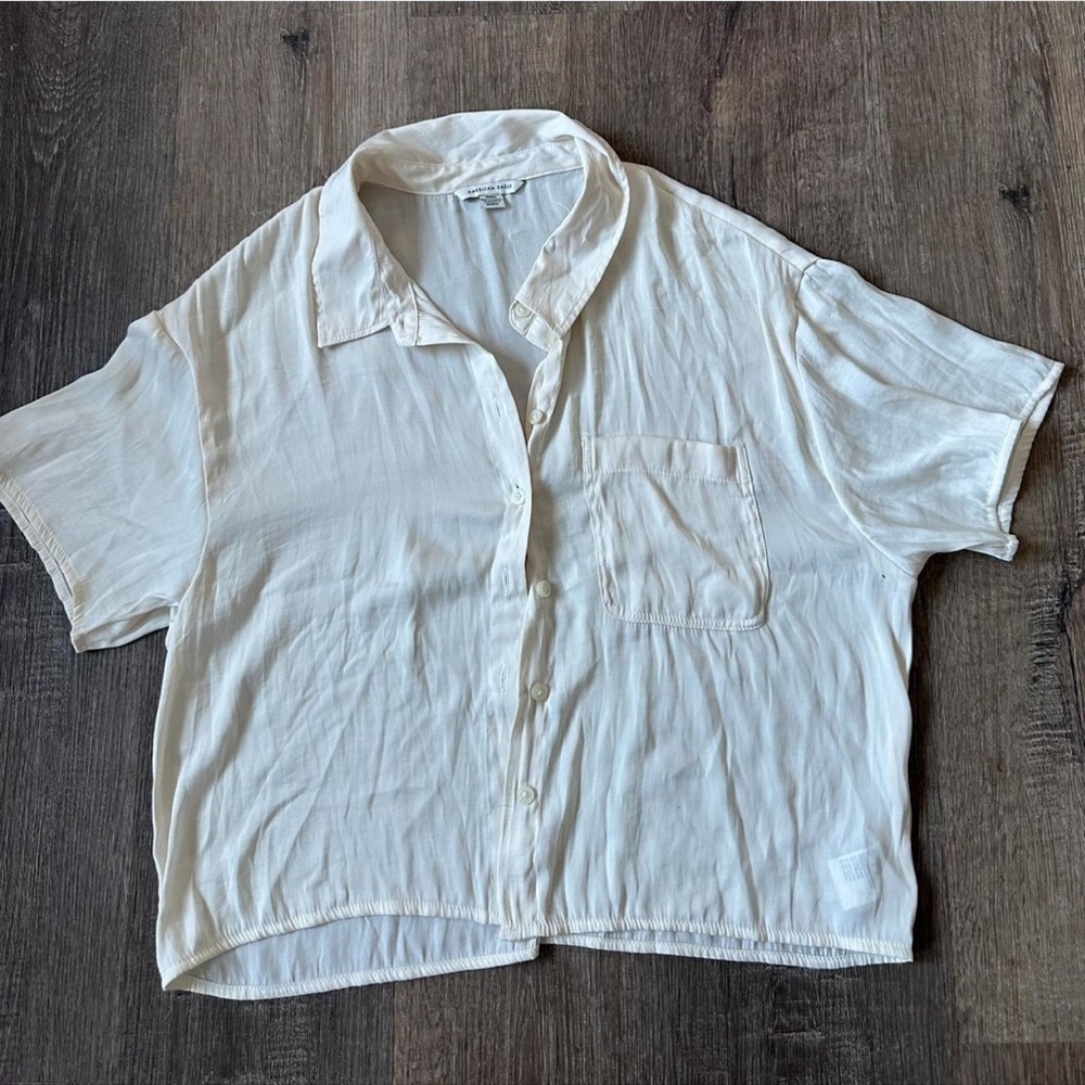 American Eagle Outfitters Cream Button-Up Shirt